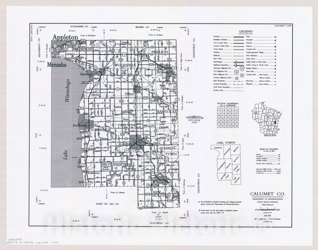 Map : Calumet County, Wisconsin 1984 1, [Wisconsin county transportation maps] , Antique Vintage Reproduction