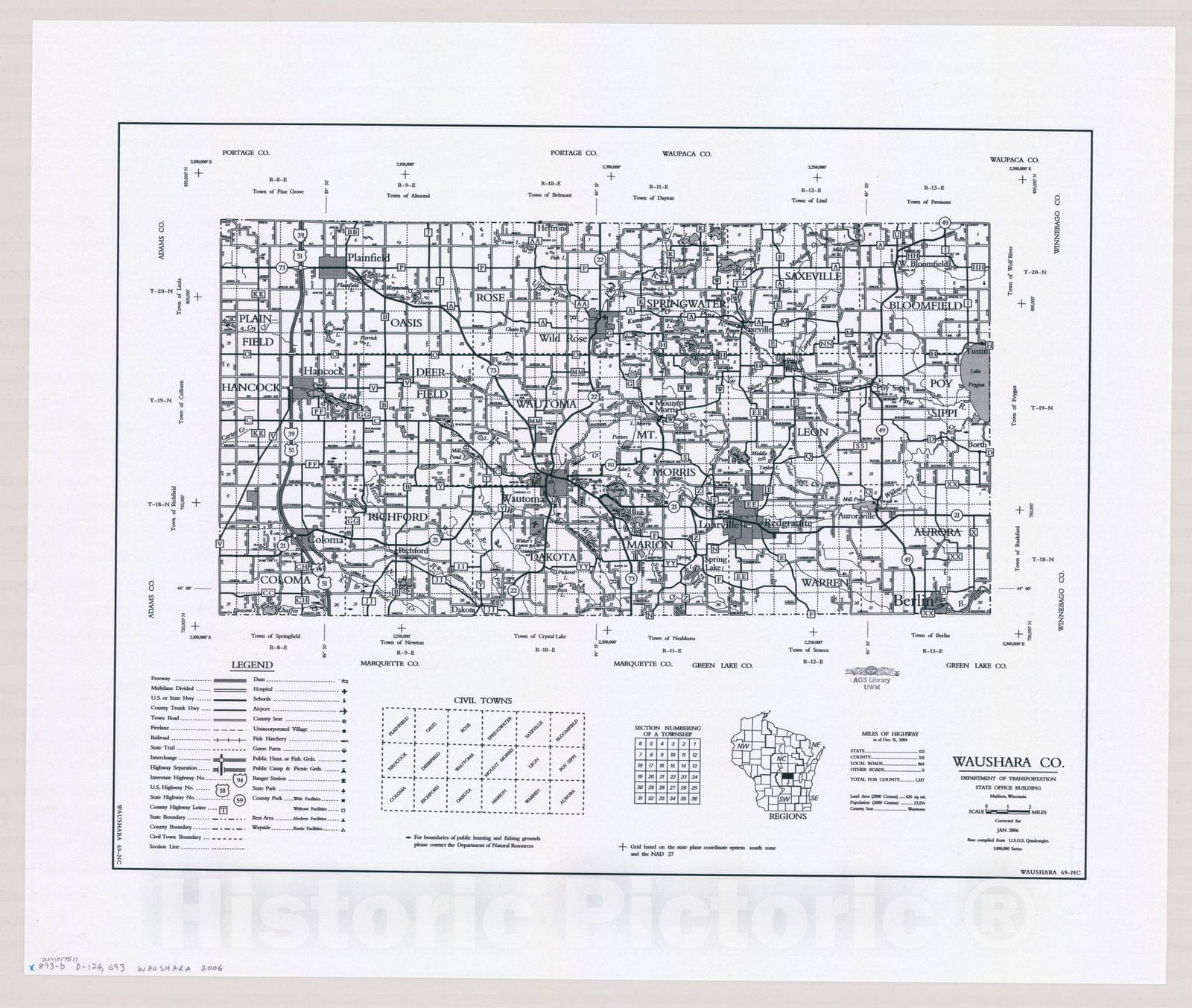 Map Waushara County, Wisconsin 2006, [Wisconsin county transportatio