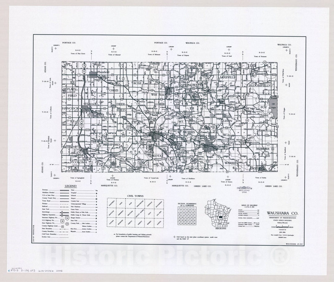 Map : Waushara County, Wisconsin 2006, [Wisconsin county transportation maps] , Antique Vintage Reproduction