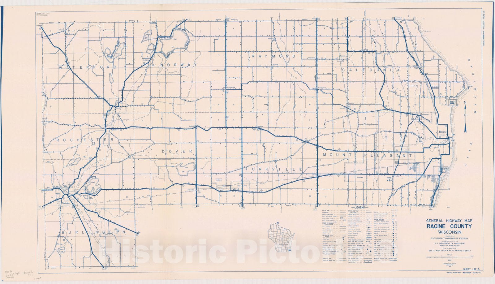 Map : Racine County, Wisconsin 1937 2, General highway map ... County, Wisconsin , Antique Vintage Reproduction
