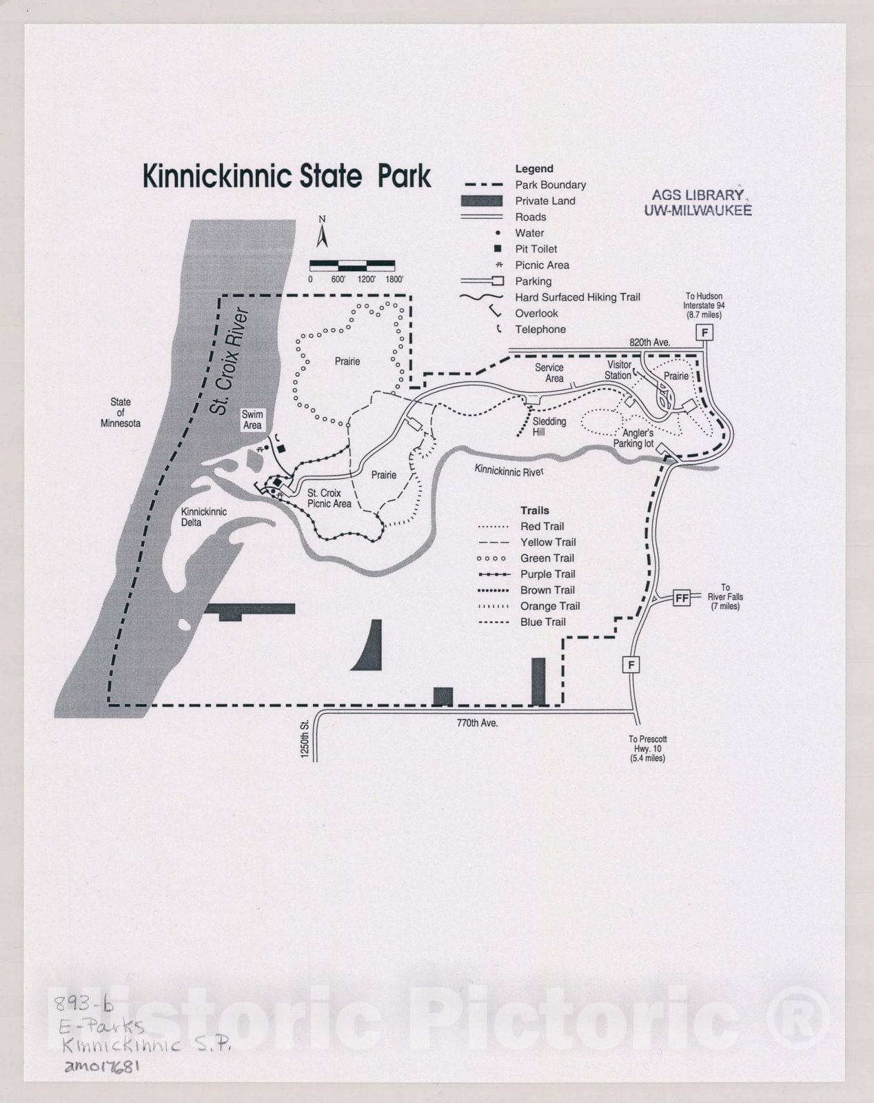 Map : Kinnickinnic State Park, Wisconsin , [Wisconsin state parks , forests, recreation areas & trails maps], Antique Vintage Reproduction