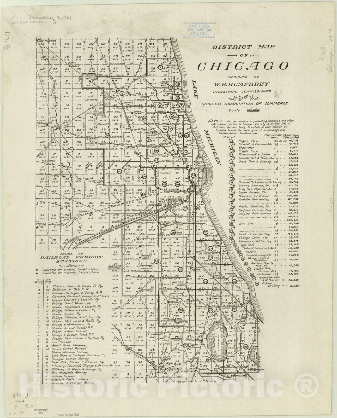 Map : Chicago, Illinois 1910, District map of Chicago , Antique Vintage Reproduction