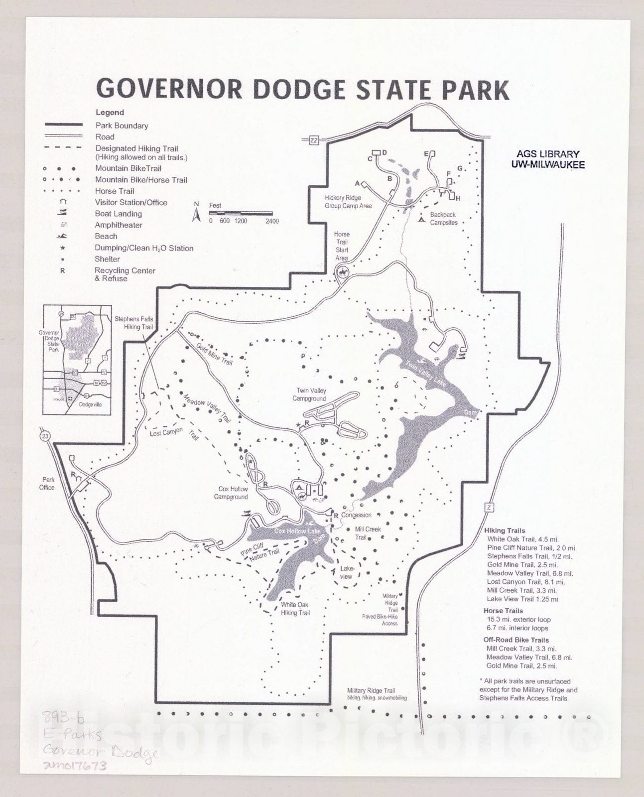 Map : Governor Dodge State Park, Wisconsin , [Wisconsin state parks , forests, recreation areas & trails maps], Antique Vintage Reproduction