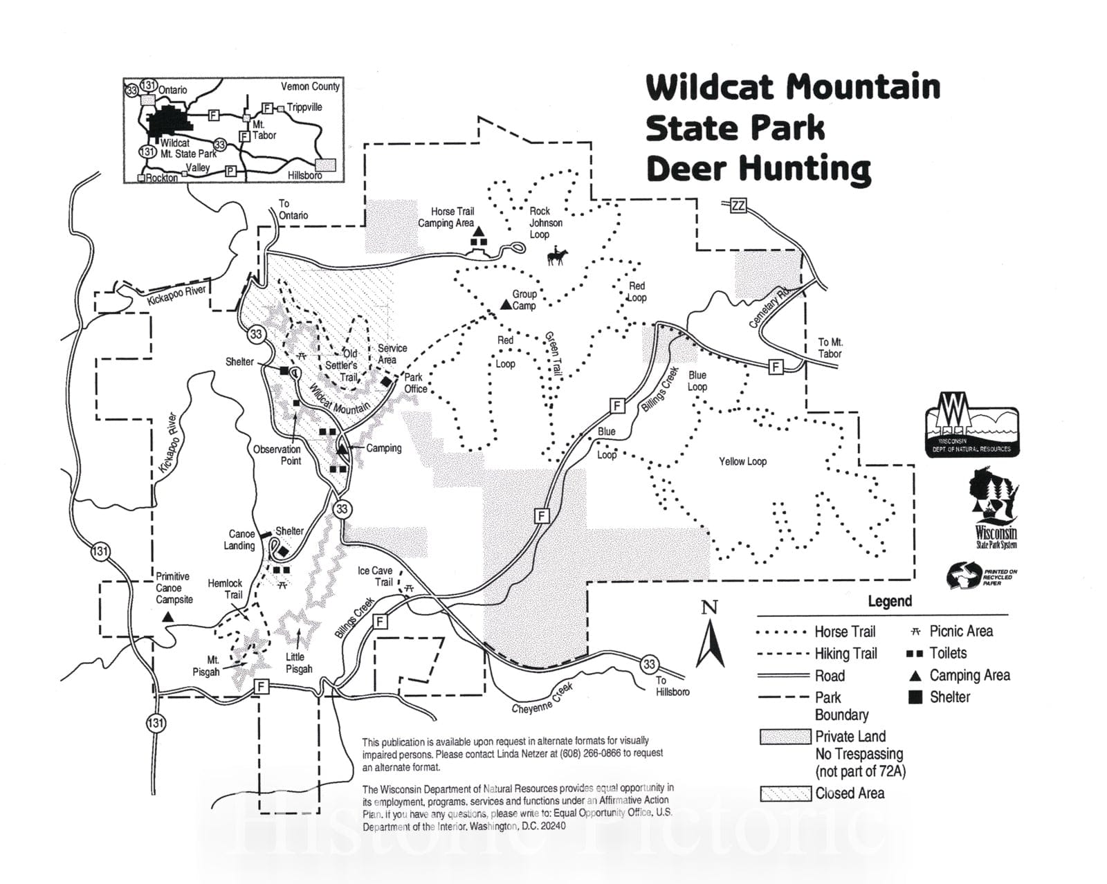Map : Wildcat Mountain State Park deer hunting, Wisconsin , [Wisconsin state parks , forests, recreation areas & trails maps], Antique Vintage Reproduction