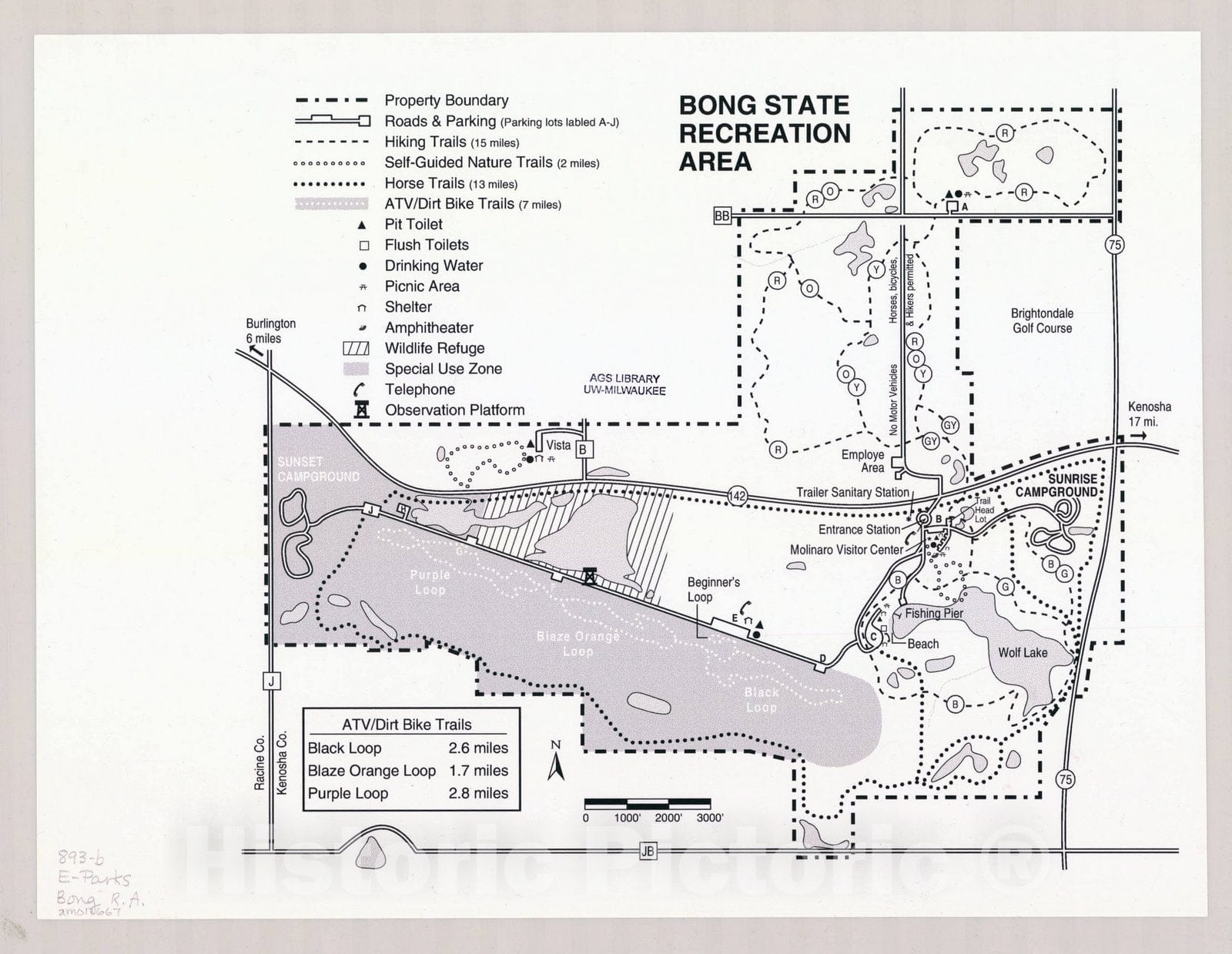 Map : Bong State Recreation Area, Wisconsin , [Wisconsin state parks , forests, recreation areas & trails maps], Antique Vintage Reproduction