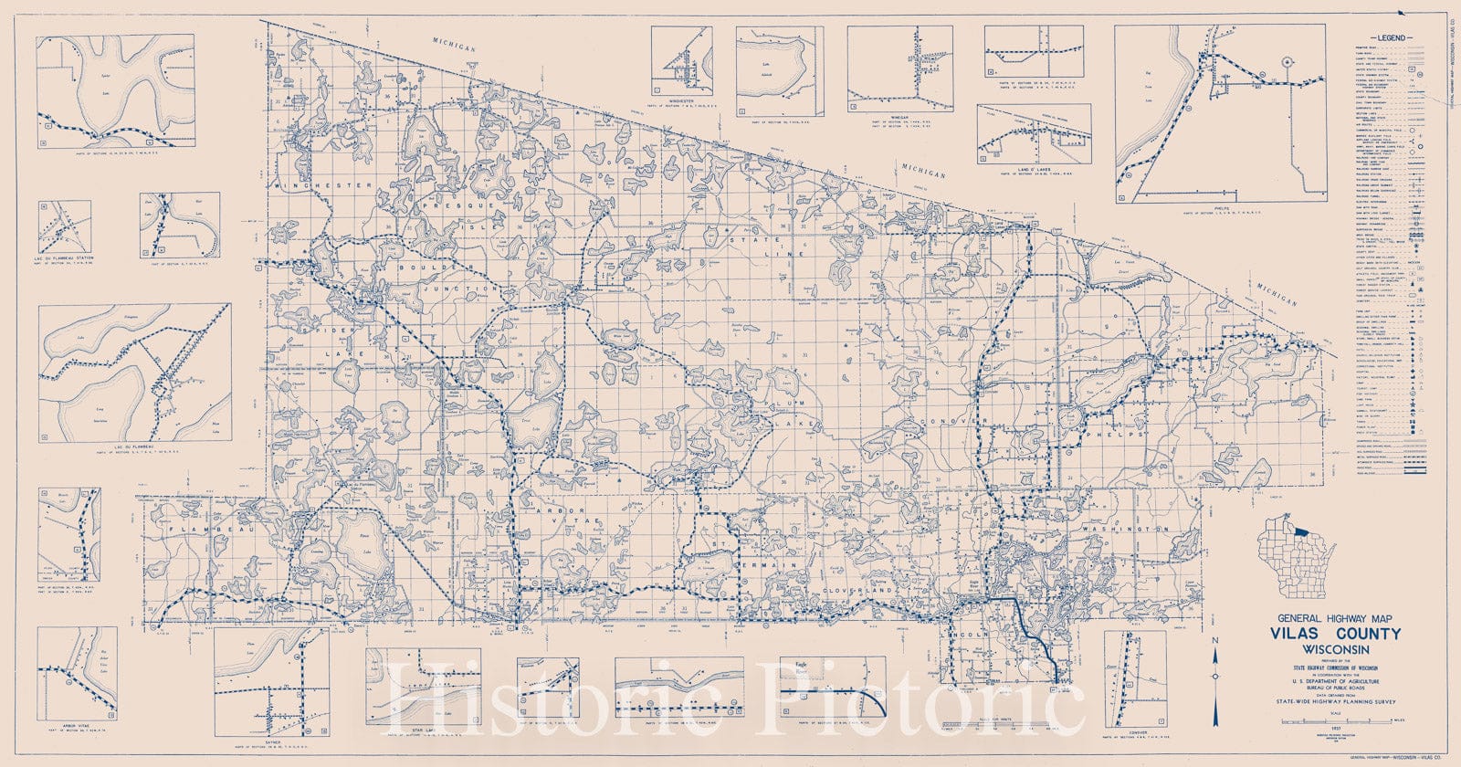 Map Vilas County Wisconsin 1937 General Highway Map County Wi 5157805 Edit 1wmark 