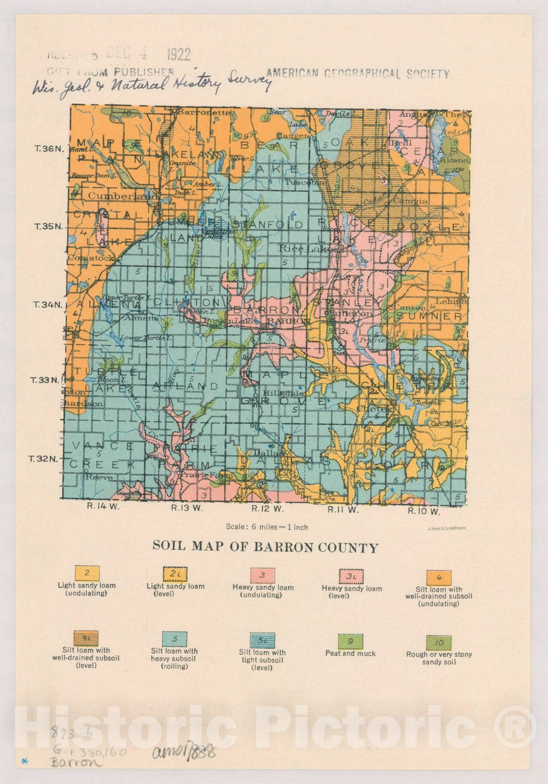 Map Barron County, Wisconsin 1922, Soil map of Wisconsin , Antique V Historic Pictoric
