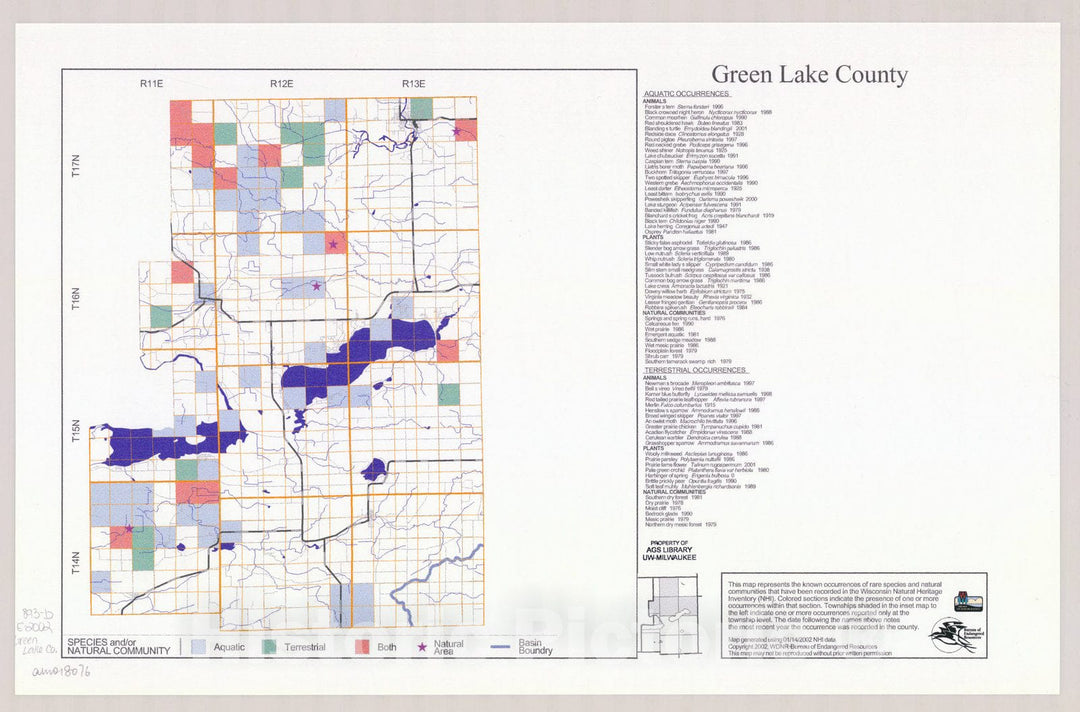 Map : Green Lake County, Wisconsin 2002, Natural Heritage Inventory Wisconsin , Antique Vintage Reproduction