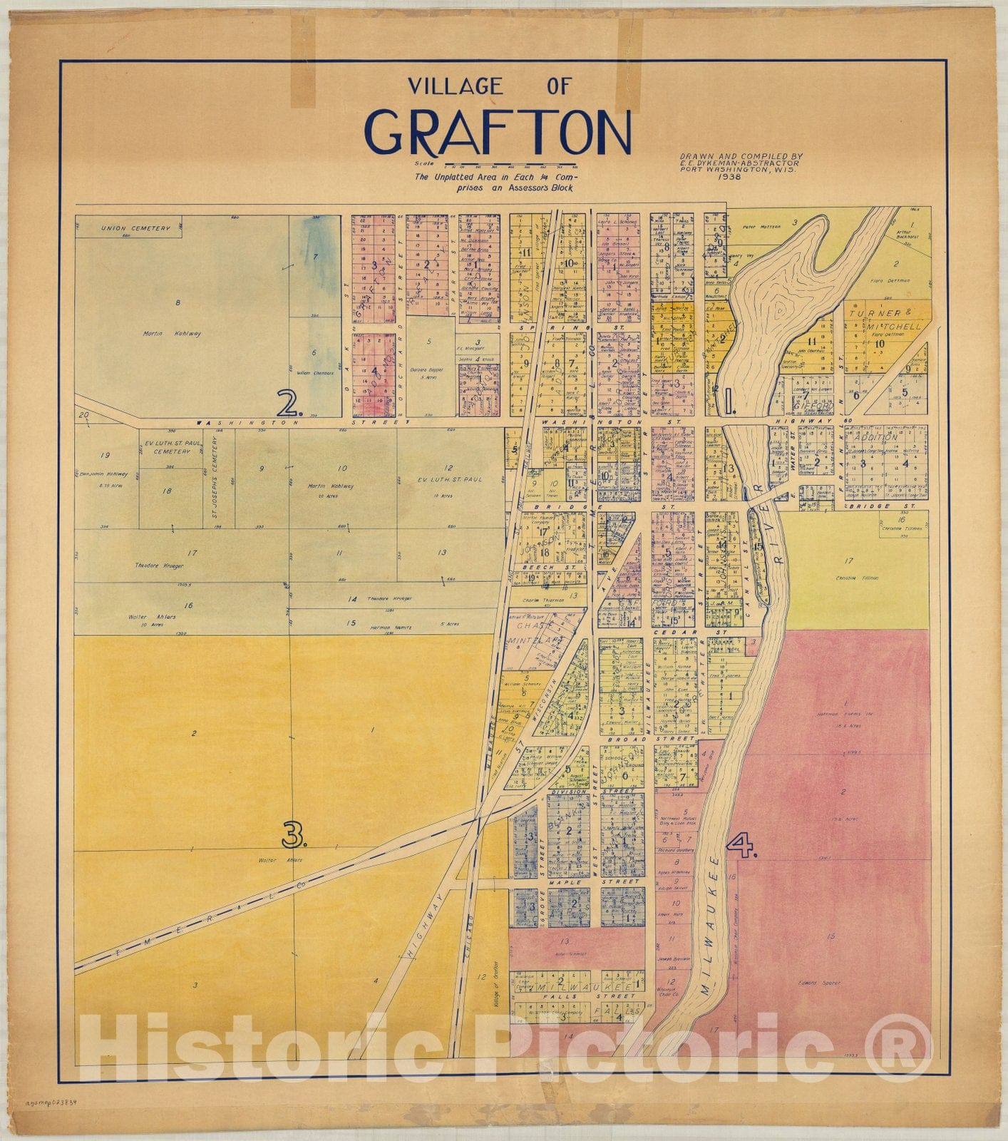 Map : Grafton, Wisconsin 1938, Village of Grafton , Antique Vintage Reproduction