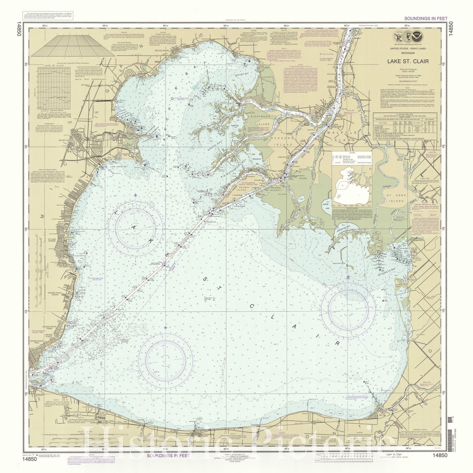 Map : Lake Saint Clair, Michigan and Ontario 2011, United States -- Great Lakes, Michigan, Lake St. Clair , Antique Vintage Reproduction