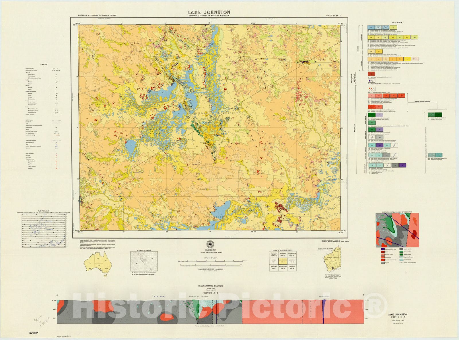 Map : Lake Johnston, Australia 1974, Australia 1:250,000 geological series , Antique Vintage Reproduction