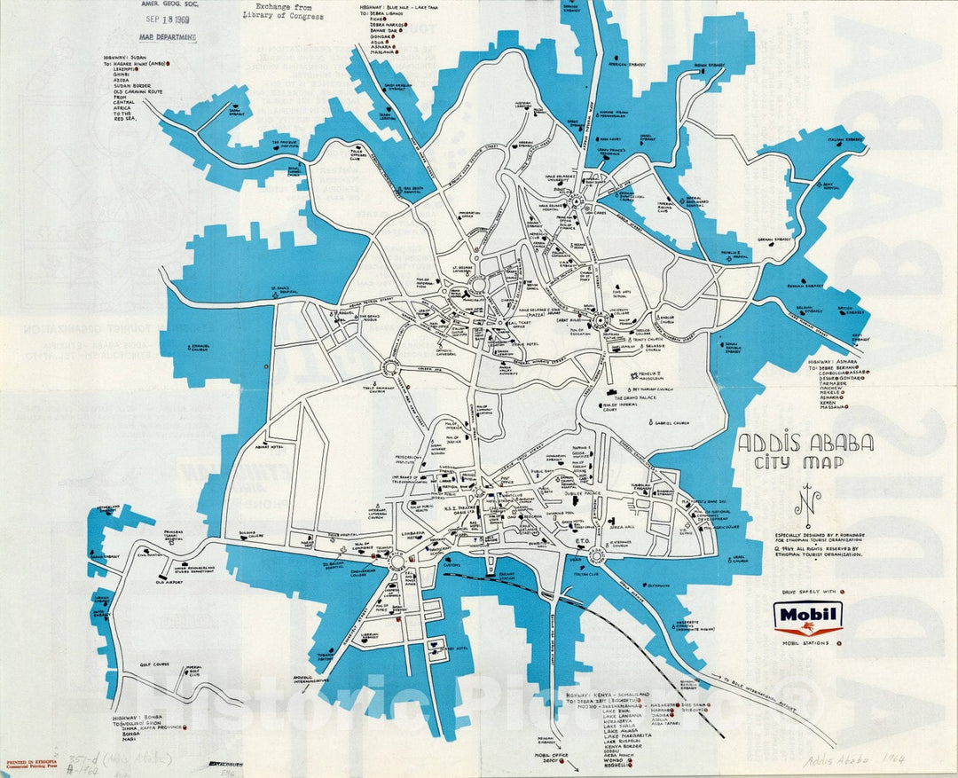 Map : Addis Ababa, Ethiopia 1964, Addis Ababa city map , Antique Vintage Reproduction