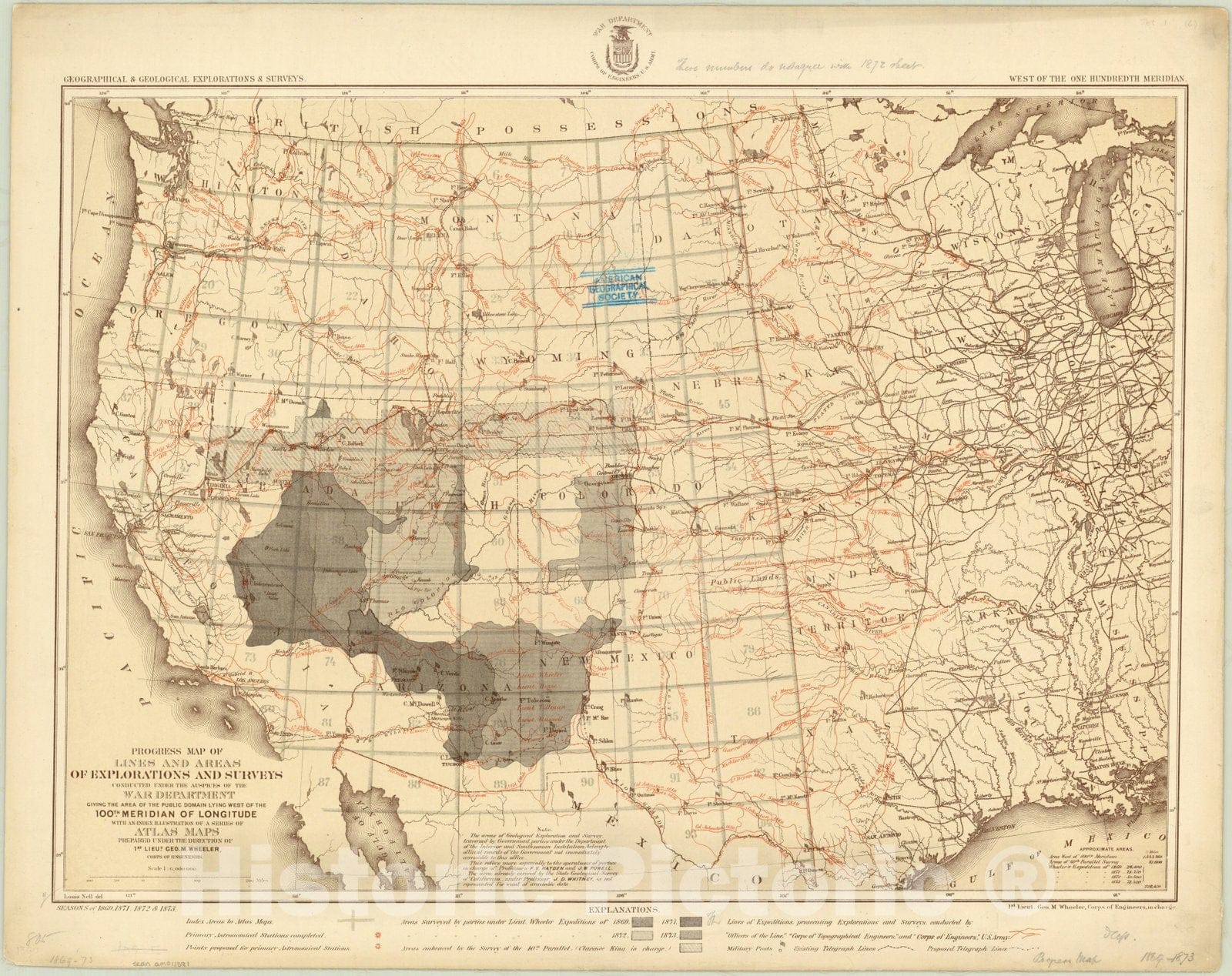 Map : United States 1873, Antique Vintage Reproduction