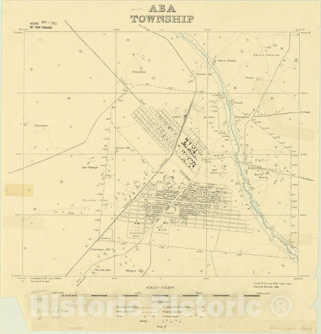 Map : Aba, Nigeria 1949, Aba Township , Antique Vintage Reproduction
