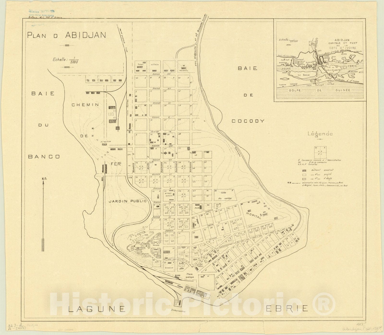 Map : Abidjan, Ivory Coast 1927, Plan d Abidjan, Antique Vintage Reproduction