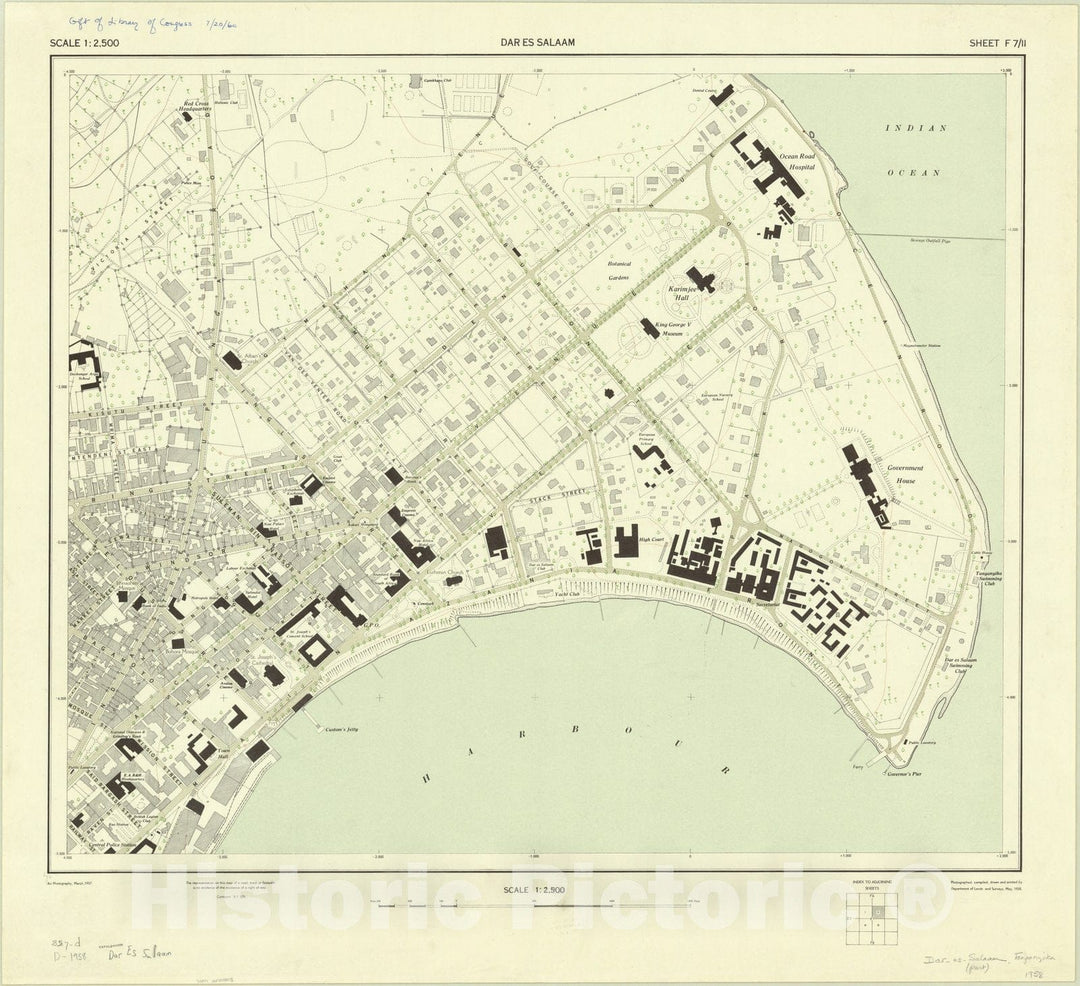 Map : Dar es Salaam, Tanzania 1958, Dar es Salaam , Antique Vintage Reproduction