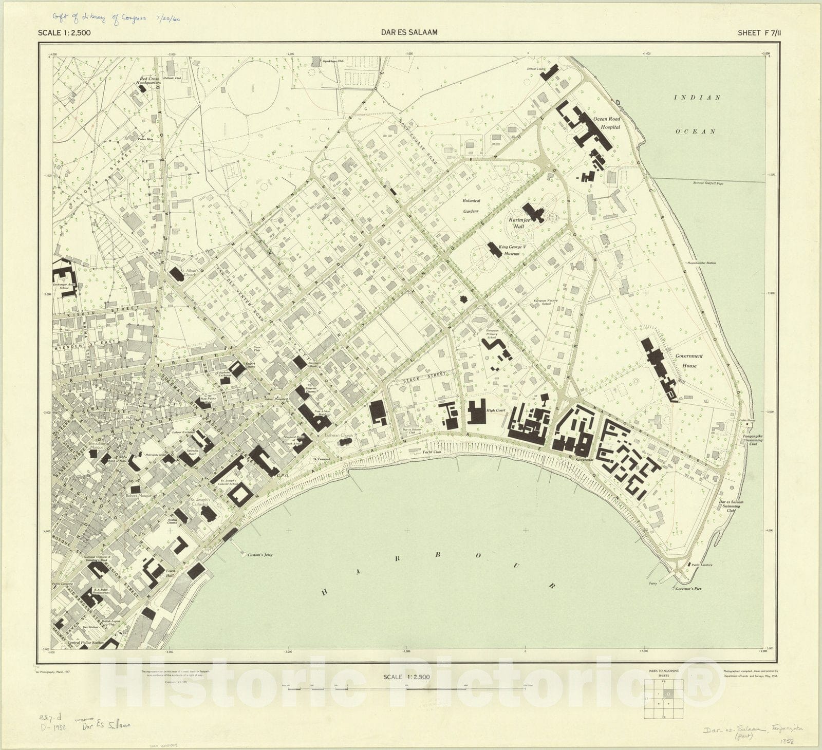 Map : Dar es Salaam, Tanzania 1958, Dar es Salaam , Antique Vintage Reproduction