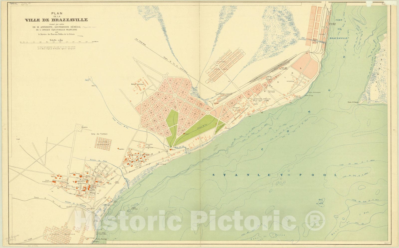 Map : Brazzaville, Congo 1925, Plan de la ville de Brazzaville , Antique Vintage Reproduction