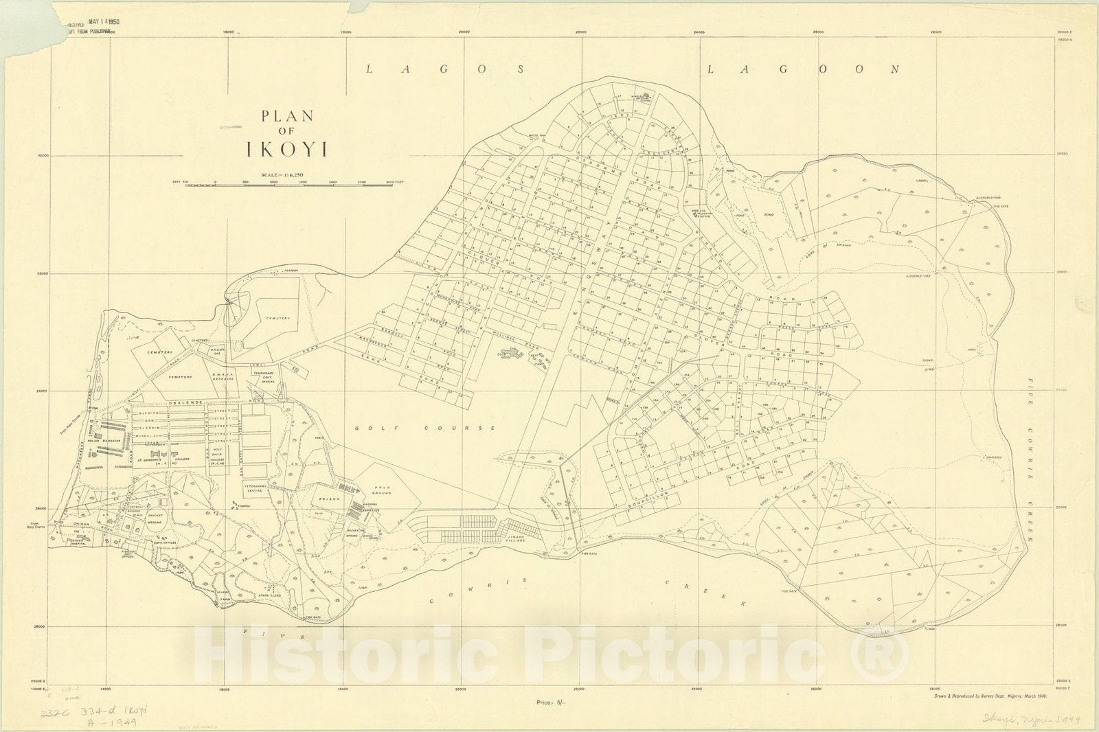 Map : Ikoyi, Nigeria 1949, Plan of Ikoyi , Antique Vintage Reproduction