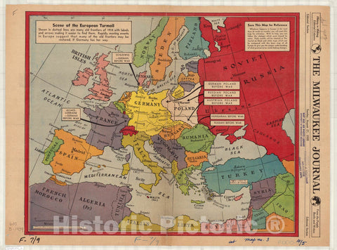 Map : Europe 1939, Scene of the European turmoil , Antique Vintage Reproduction