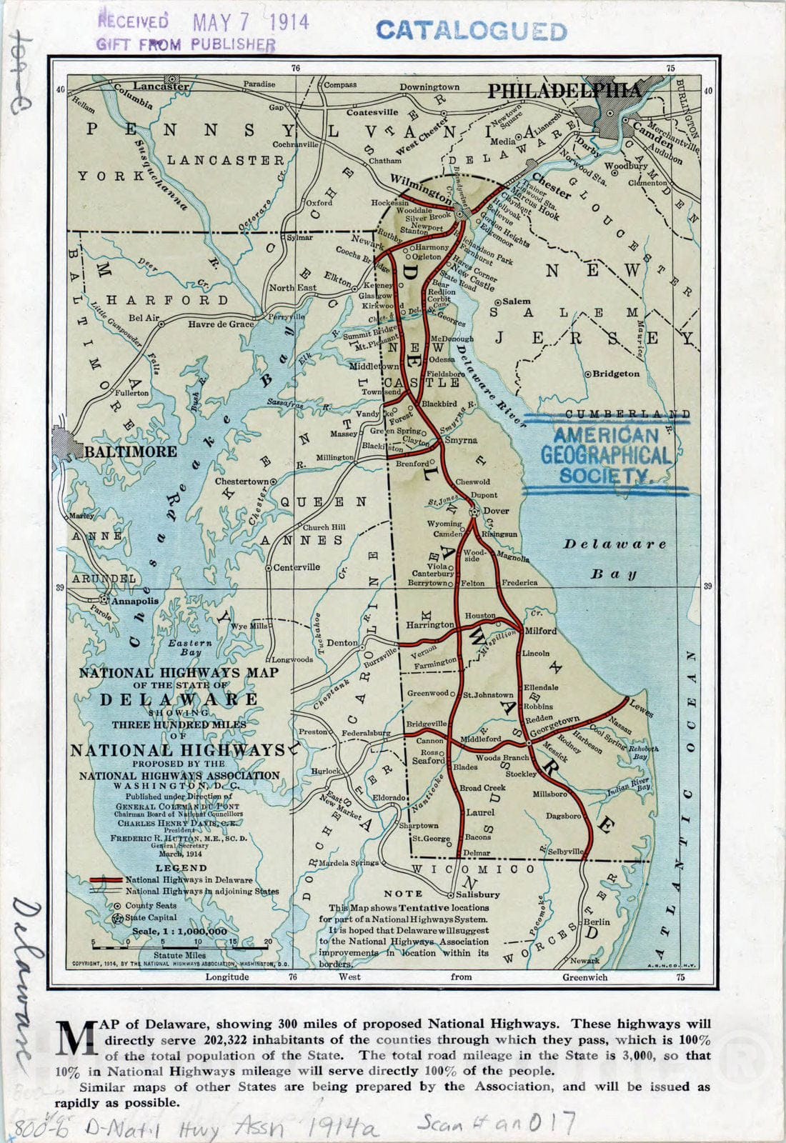 Map : Delaware 1914, National highways map of the state of Delaware : showing three hundred miles of national highways proposed by the National Highways Association