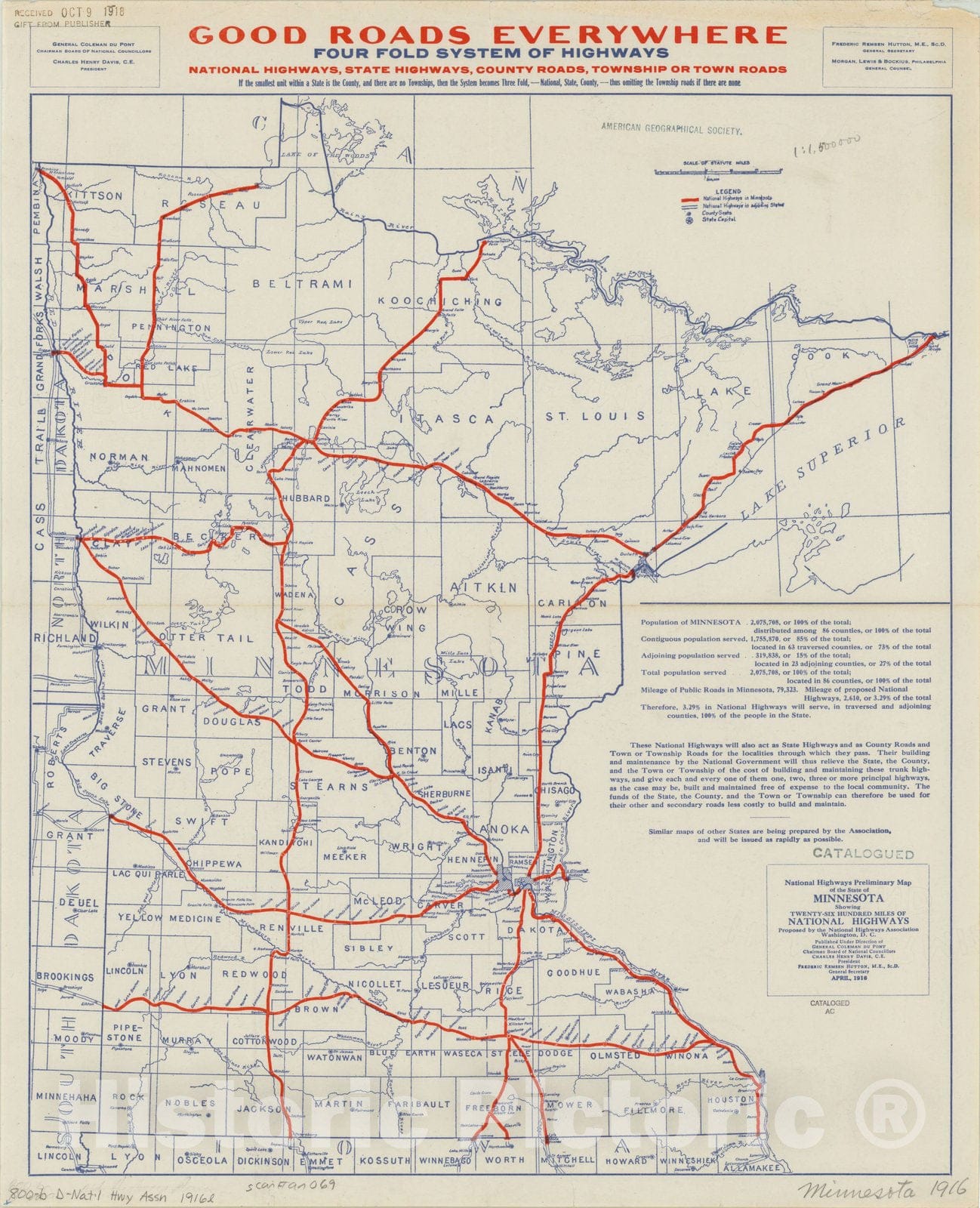 Map : Minnesota Highways 1916, Antique Vintage Reproduction – Historic ...