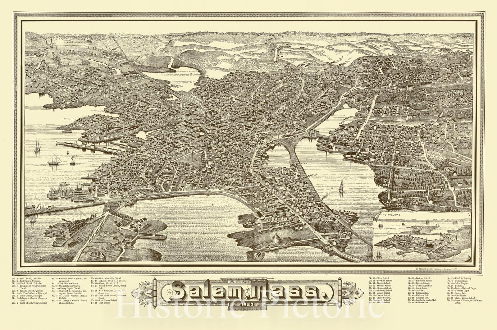 Map : Salem, Massachusetts 1883 1976, Salem, Mass. , Antique Vintage Reproduction