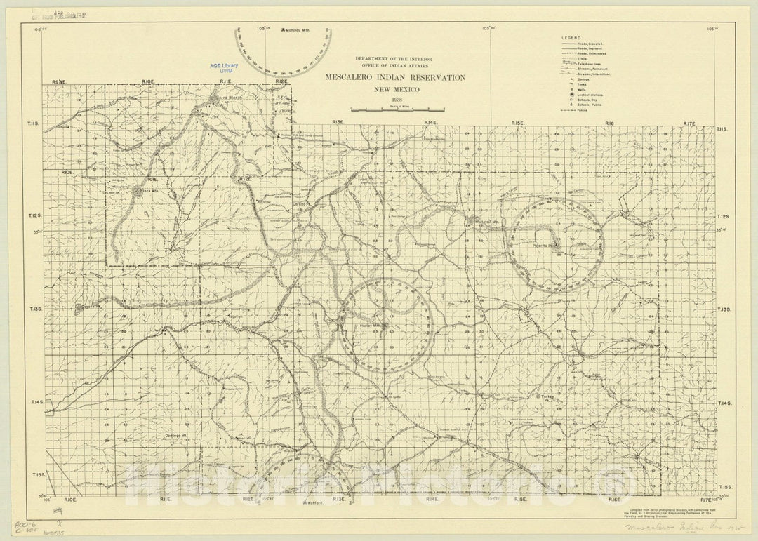 Map : New Mexico 1938, Mescalero Indian Reservation, New Mexico 1938, Antique Vintage Reproduction