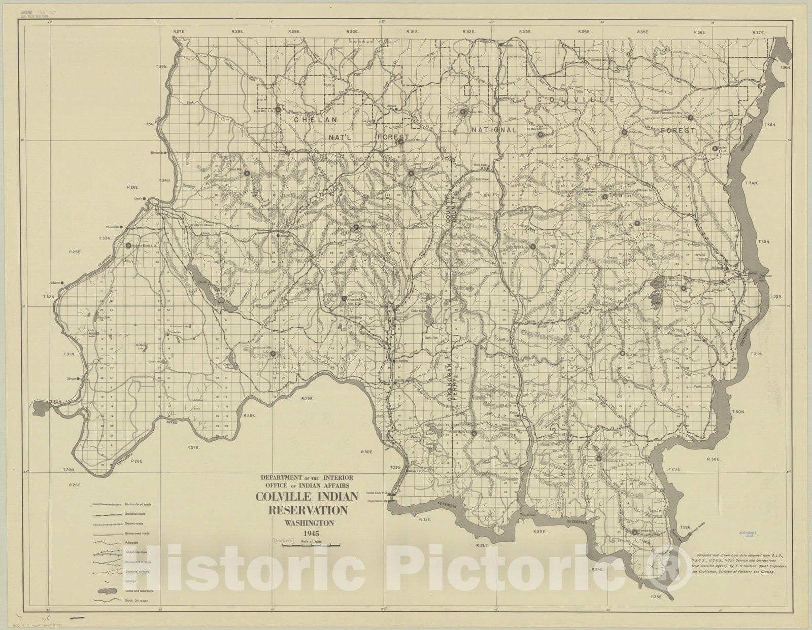 Map : Colville Indian Reservation, Washington 1945, Colville Indian Reservation, Washington 1945, Antique Vintage Reproduction