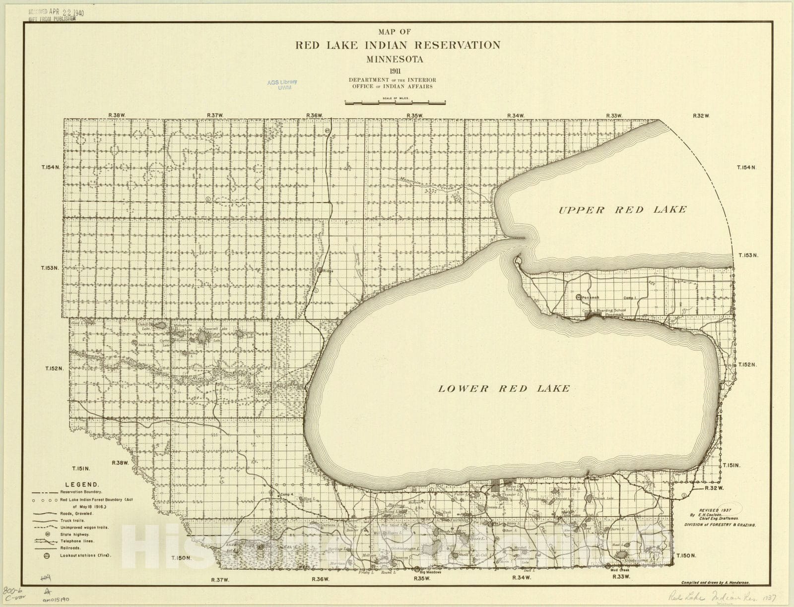 Map : Red Lake Indian Reservation, Minnesota 1937, Map of Red Lake Ind ...