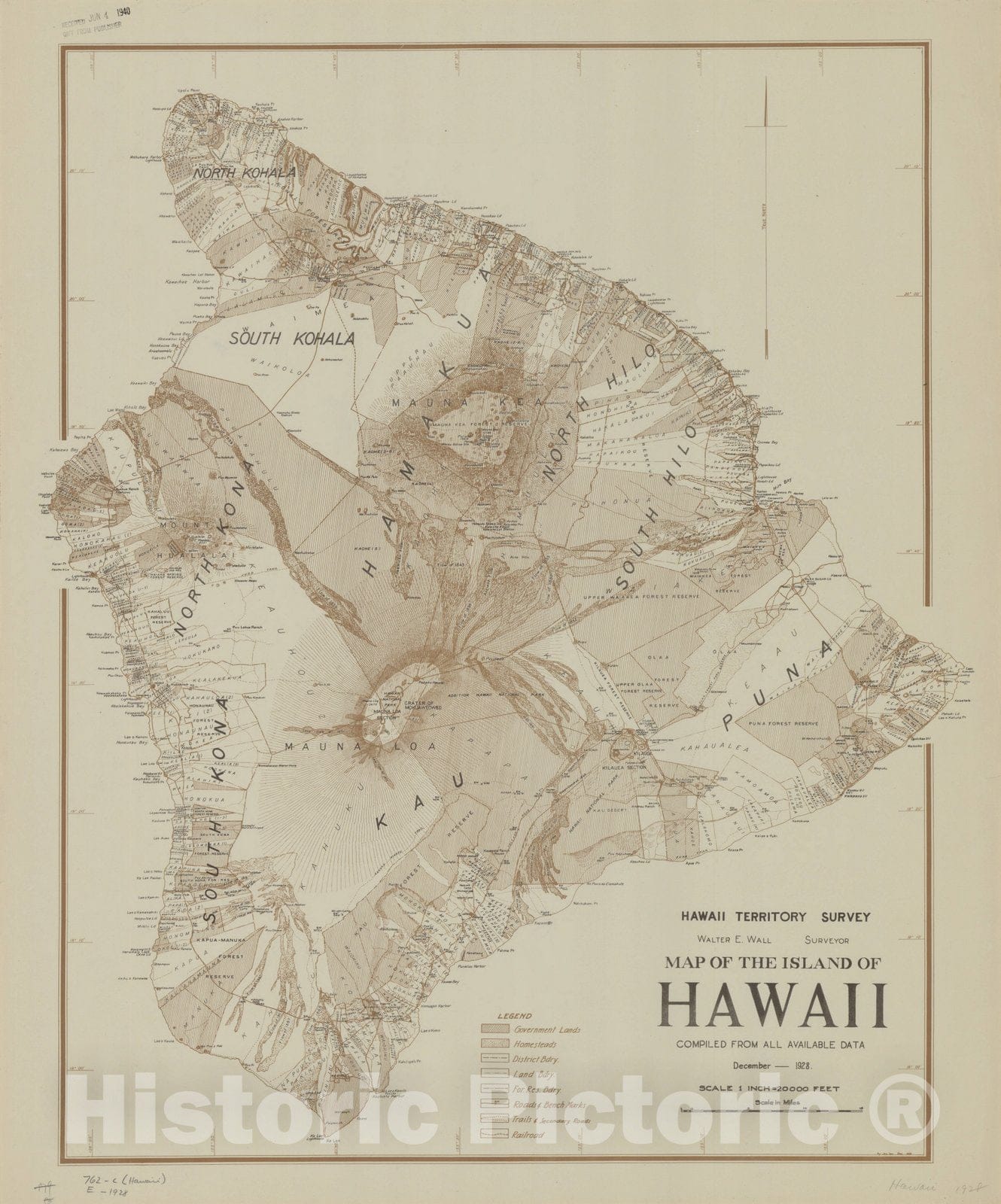 Map : Hawaii Island (Hawaii) 1928 1, Map of the Island of Hawaii , Antique Vintage Reproduction