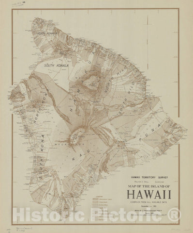 Map : Hawaii Island (Hawaii) 1928 1, Map of the Island of Hawaii , Antique Vintage Reproduction