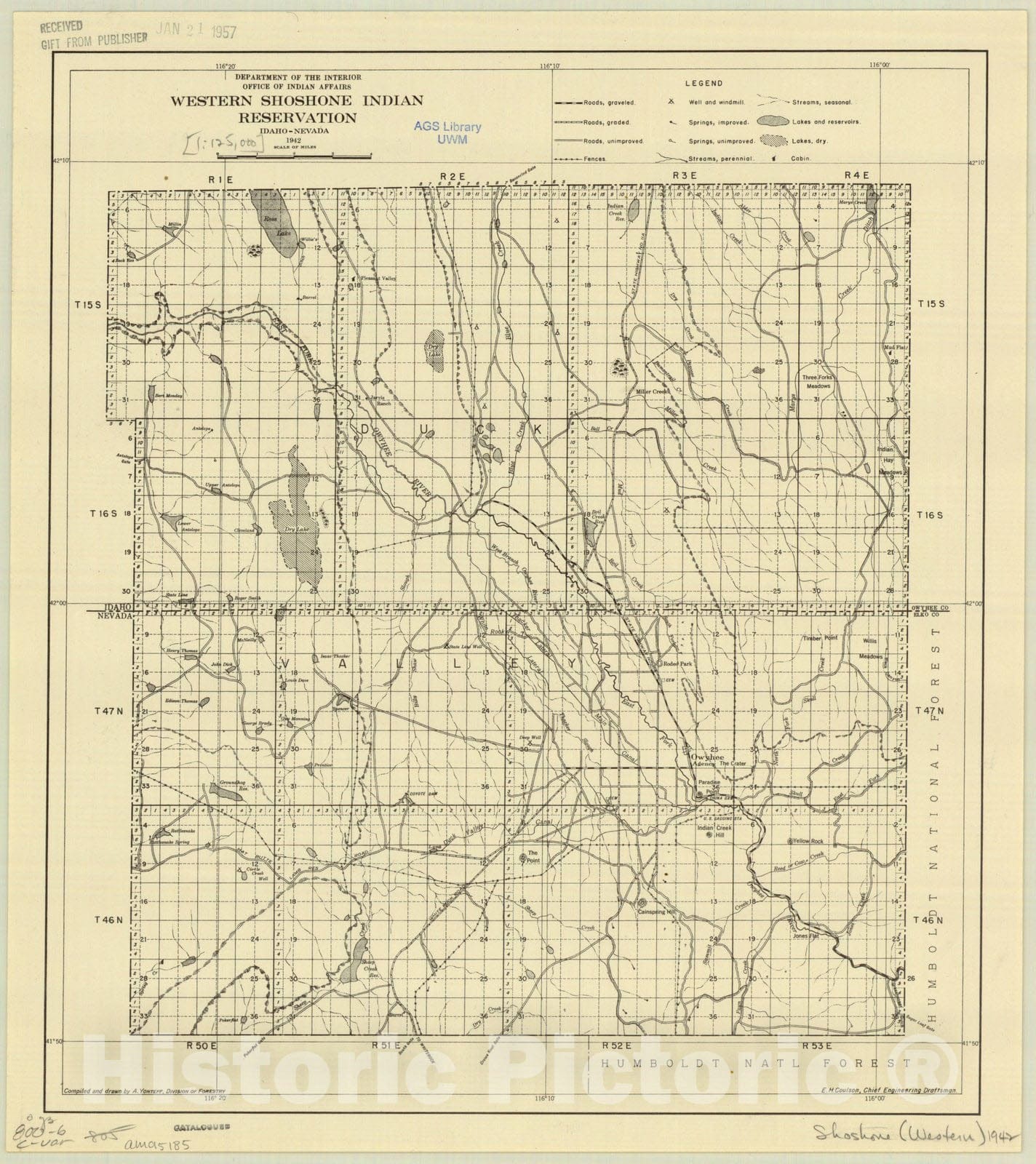 Map Western Shoshone Indian Reservation, IdahoNevada 1942 , Western