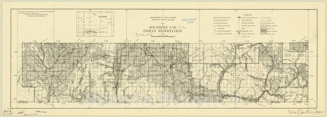 Map : Southern Ute Indian Reservation [Colorado] 1942, Southern Ute Indian Reservation [Colorado] 1942, Antique Vintage Reproduction