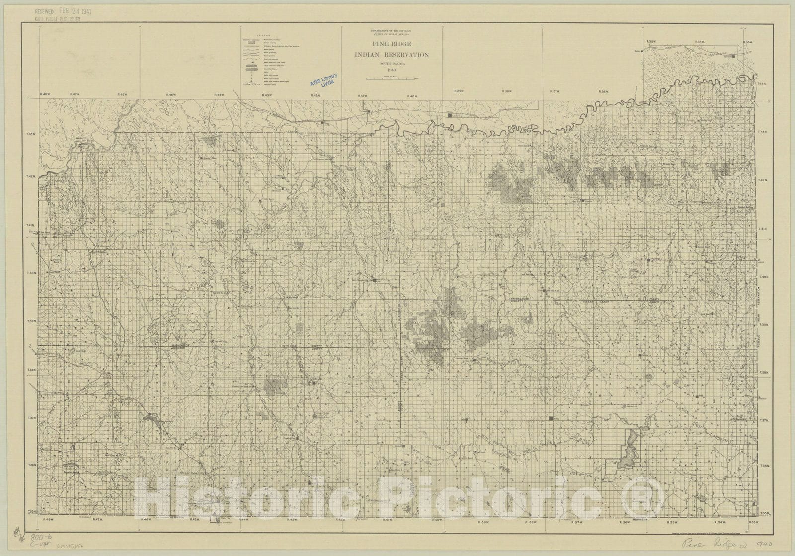 Map : Pine Ridge Indian Reservation, South Dakota 1940, Pine Ridge Indian Reservation, South Dakota 1940 , Antique Vintage Reproduction