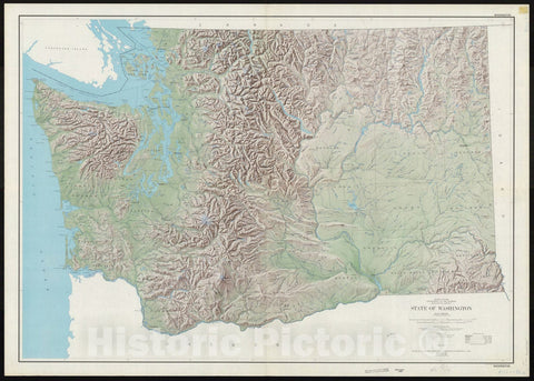Map : Washington 1968, State of Washington shaded relief , Antique Vintage Reproduction