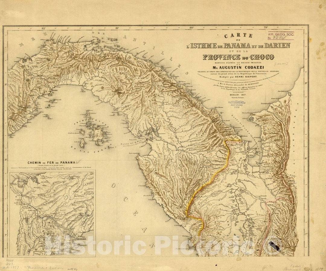 Map : Isthumus of Panama and Darien, Columbia 1857, Carte de L'Isthme de Panama et de Darien et de la Province de Choco , Antique Vintage Reproduction