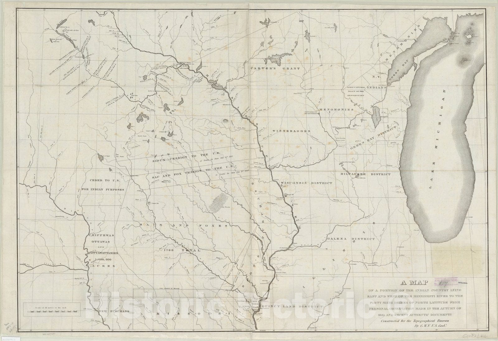Map : United States 1836, Antique Vintage Reproduction