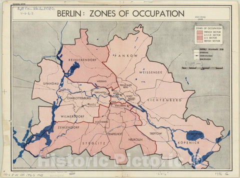 Map : Berlin 1945, Berlin : zones of occupation , Antique Vintage Reproduction