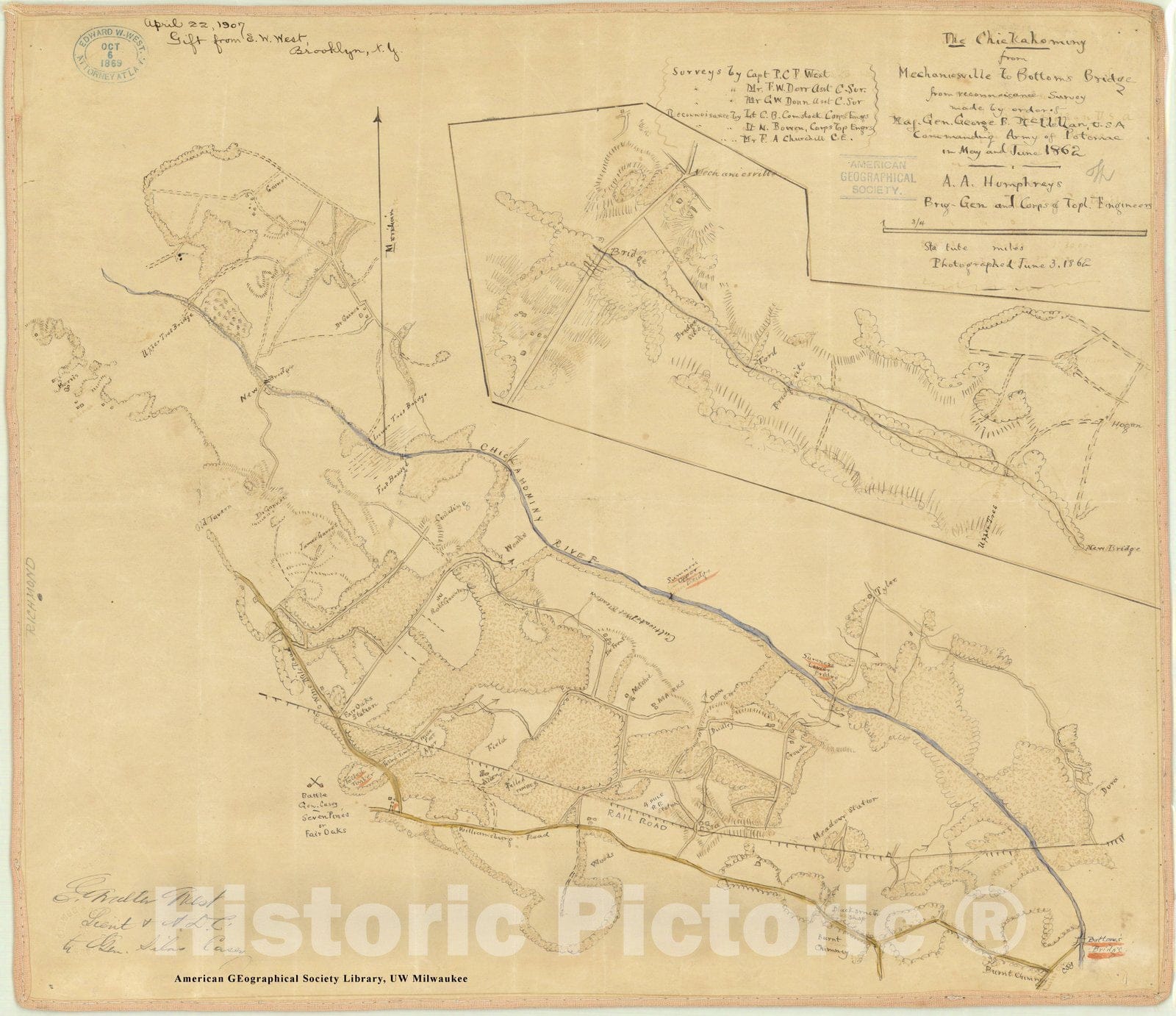 Map : Virginia Civil War Map 1862, Antique Vintage Reproduction