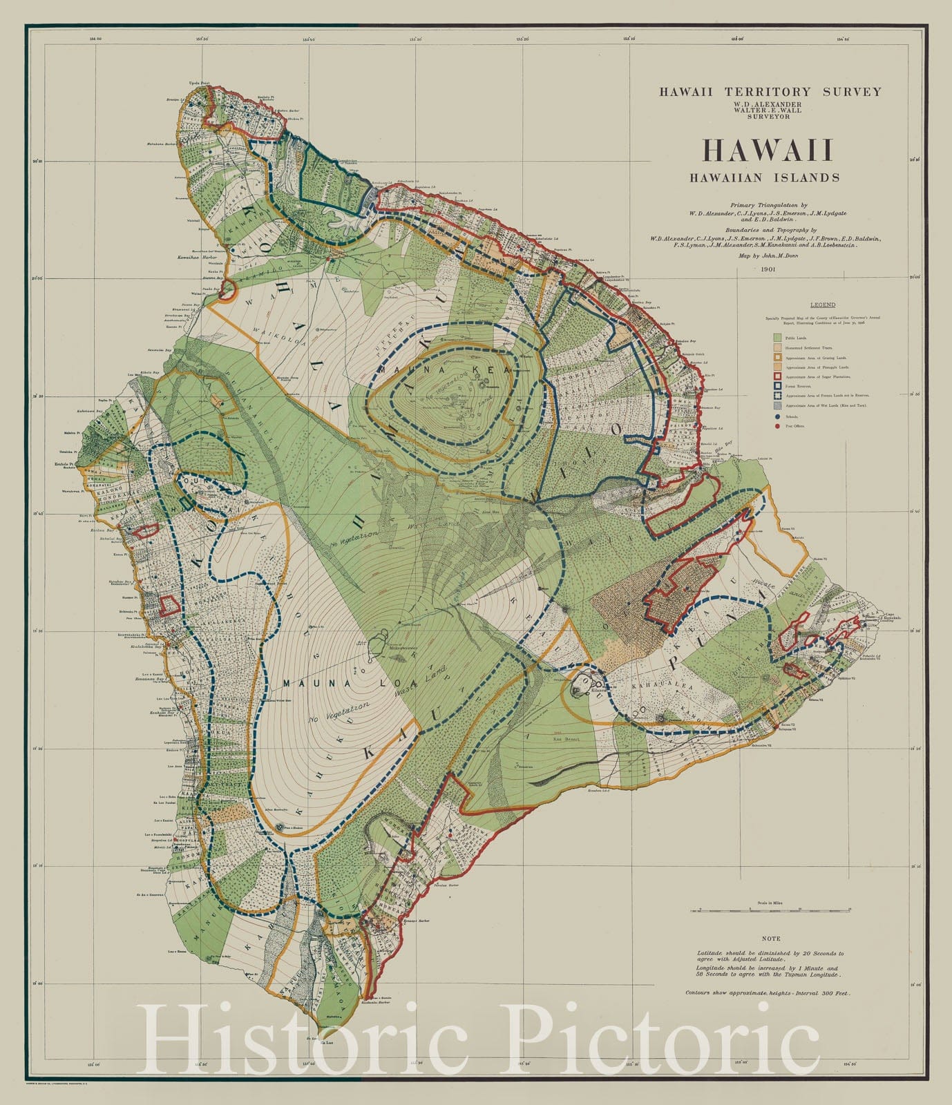 Map : Hawaii Island (Hawaii) 1901, Hawaii, Hawaiian Islands , Antique Vintage Reproduction