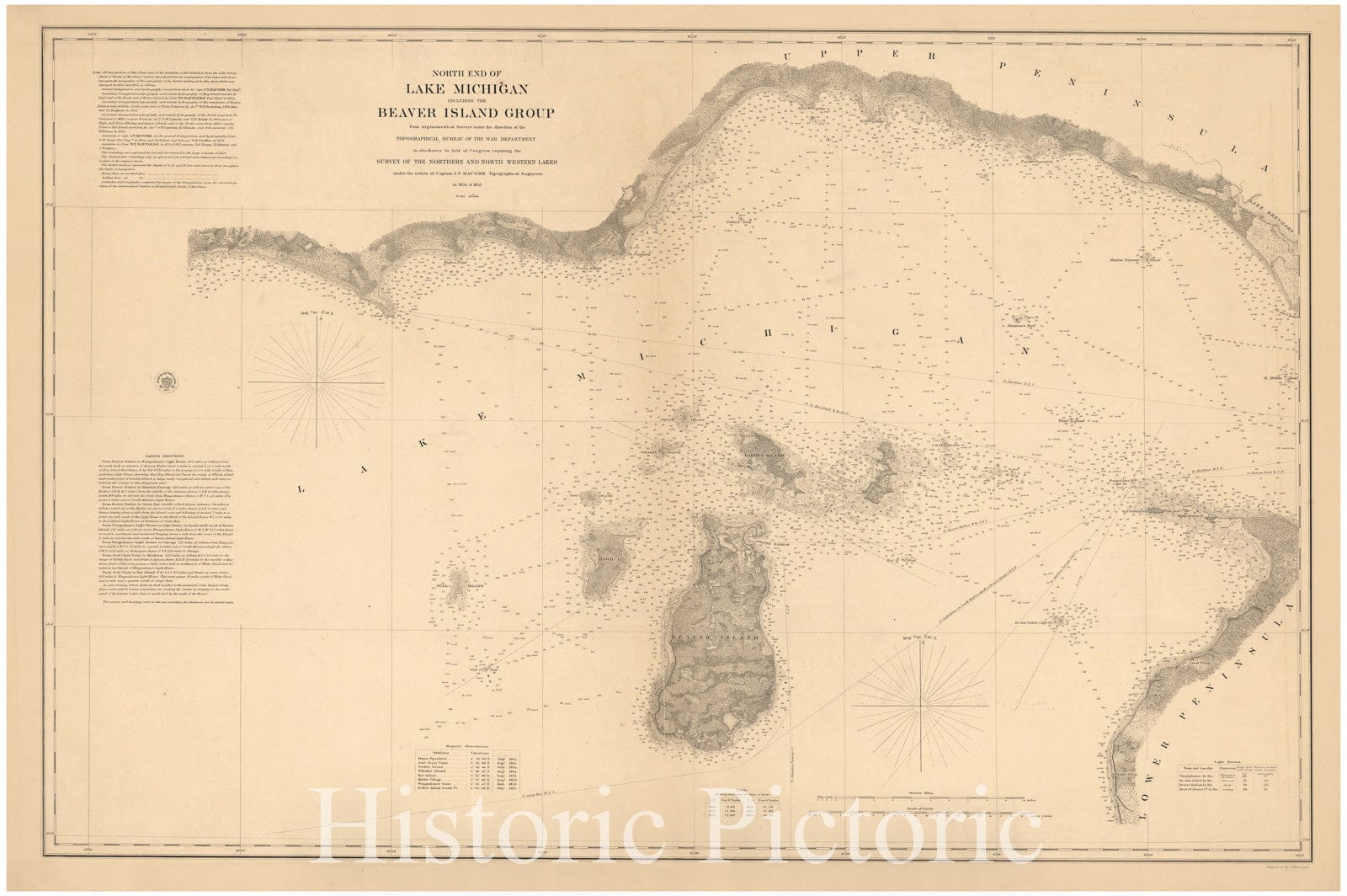 Map : Lake Survey Charts, North end of Lake Michigan including Beaver Island Group, Antique Vintage Reproduction