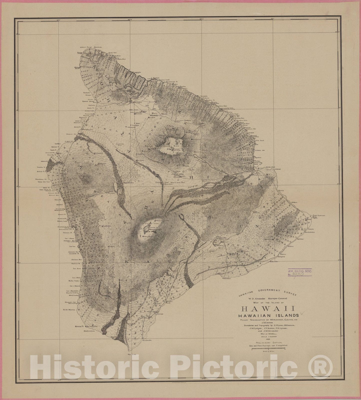 Map : Hawaii Island (Hawaii) 1886, Map of the island of Hawaii, Hawaiian Islands. , Antique Vintage Reproduction
