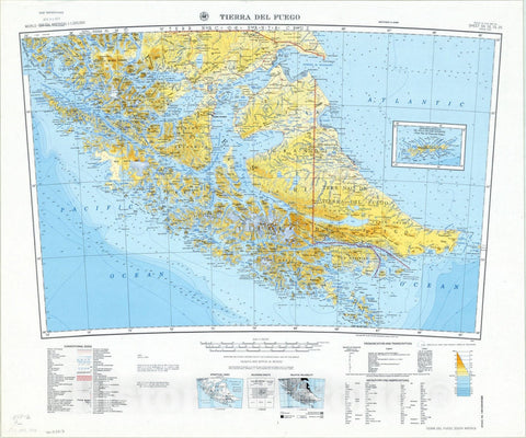 Map : Tierra del Fuego, Chile and Argentina 1964, Tierra del Fuego , Antique Vintage Reproduction