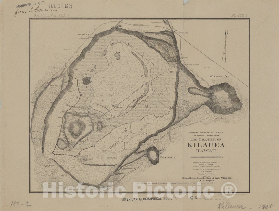 Map : Kilauea Crater (Hawaii) 1888, The crater of Kilauea: Hawaii , Antique Vintage Reproduction