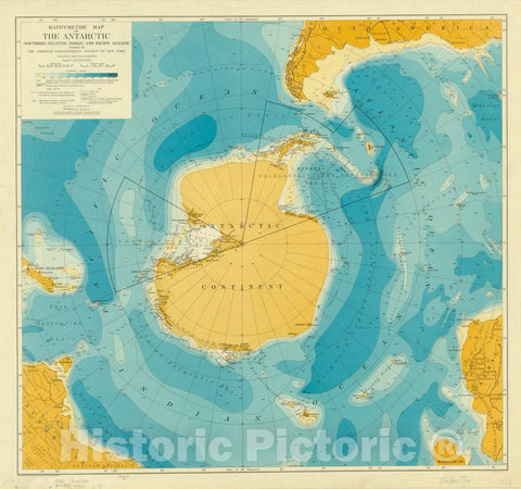 Map : Antarctica 1929, Bathymetric map of the Antarctic : southern Atlantic, Indian, and Pacific Oceans , Antique Vintage Reproduction