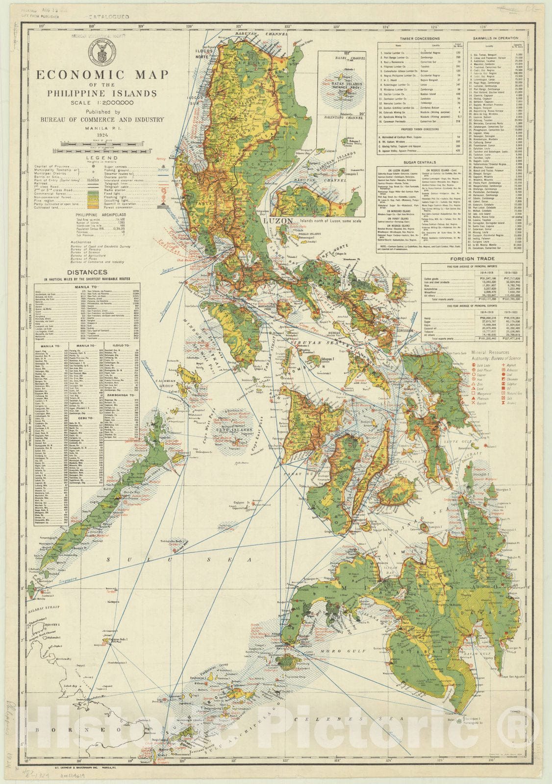 Map : Philippine Islands 1924, Economic map of the Philippine Islands , Antique Vintage Reproduction