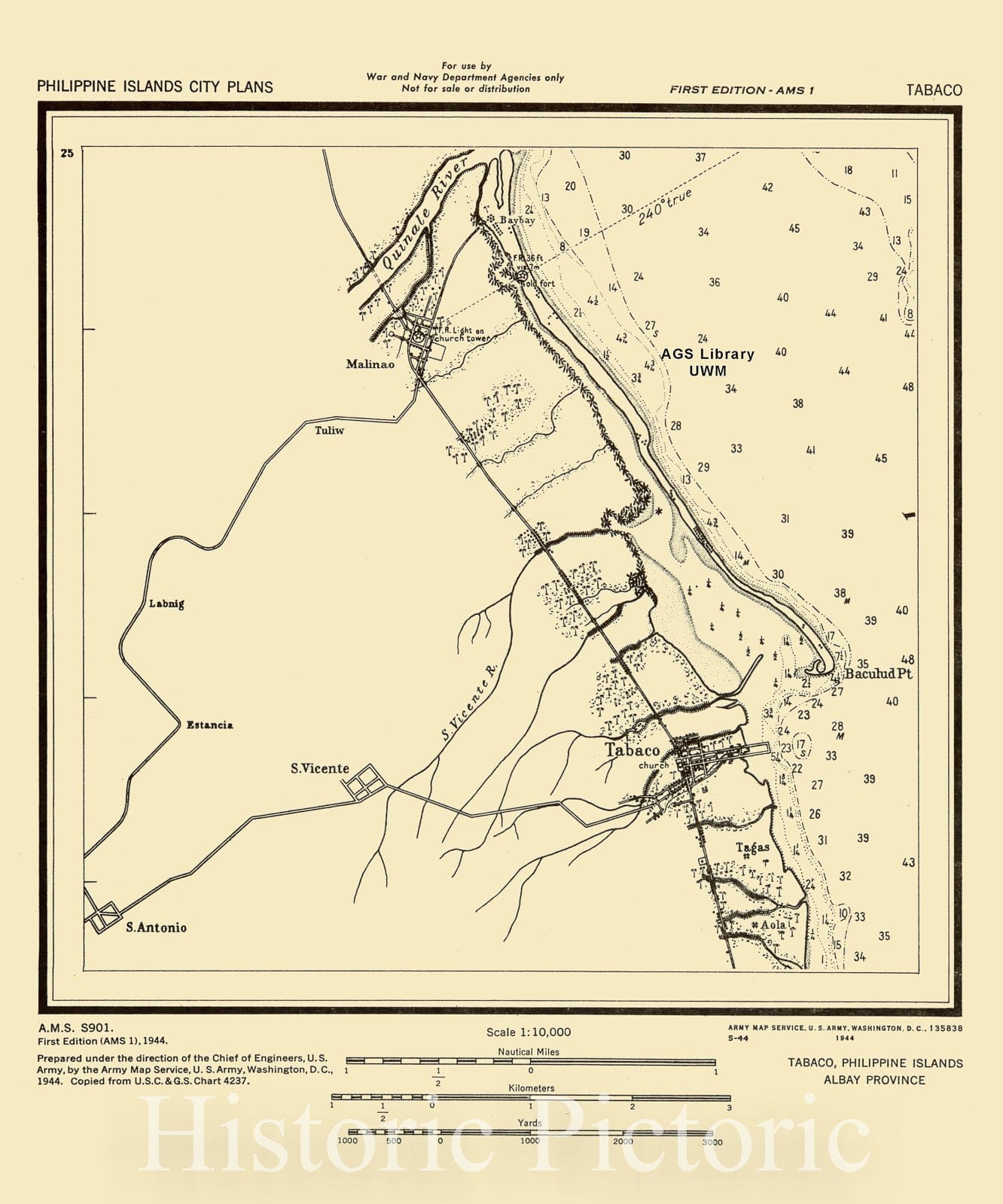 Map : Tabaco, Philippines 1944, Tabaco, Philippine Islands, Albay Province, Antique Vintage Reproduction