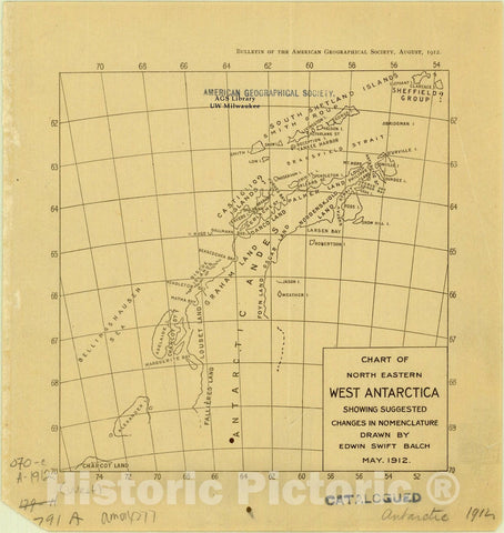 Map : Antarctica 1912, Chart of North Eastern West Antarctica, showing suggested changes in nomenclature , Antique Vintage Reproduction