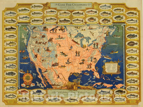 Map : United States 1947, The game fish cyclopedia , Antique Vintage Reproduction
